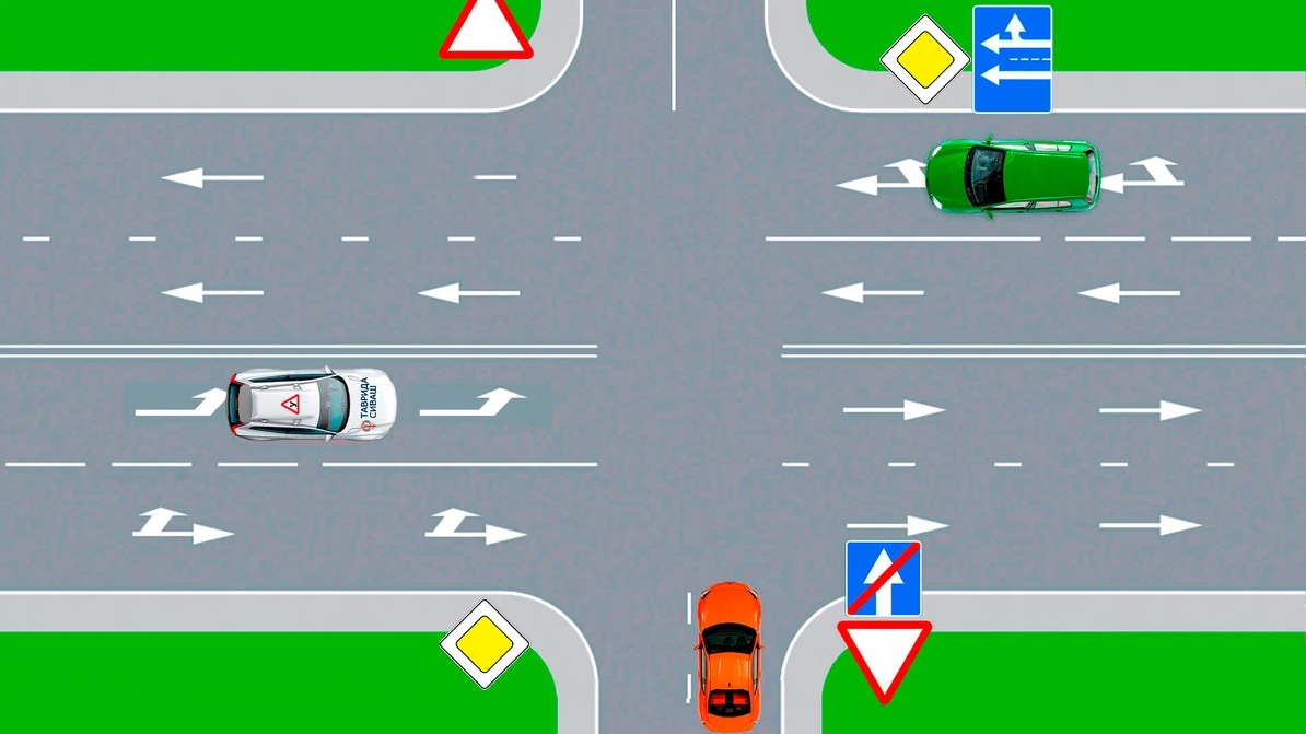 Кому из водителей разрешено движение в прямом направлении?